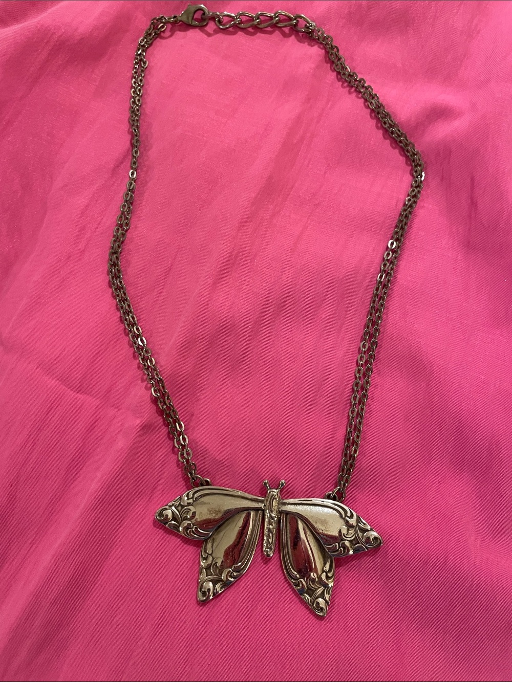 Antique Butterfly Pendant Necklace - Silver Tone Women’s Jewelry